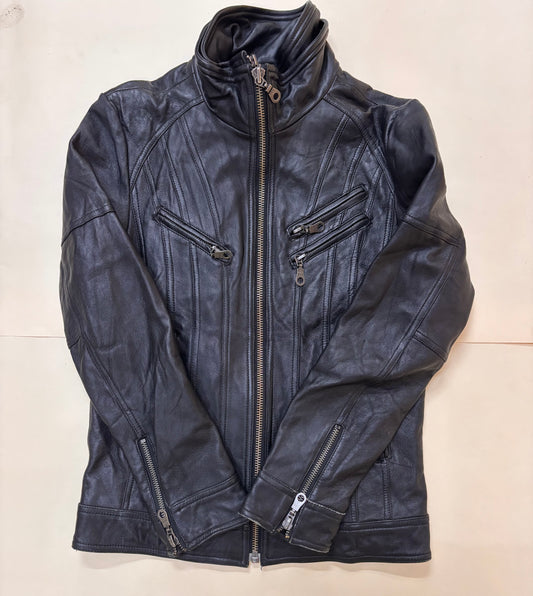 Original Heavy Leather Black Double Zippers Jacket