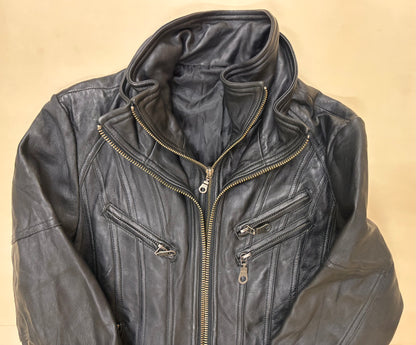 Original Heavy Leather Black Double Zippers Jacket